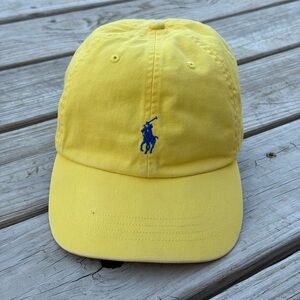 Vintage Polo Ralph Lauren Yellow OSFA Adjustable Dad Cap with Leather Strap
